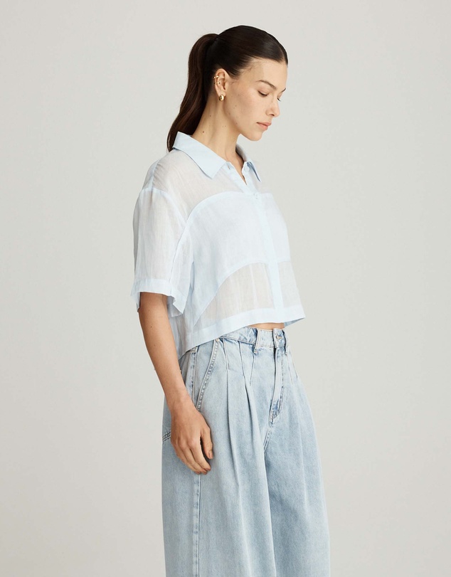 Mattir - Aire Ramie Crop Shirt Blue
