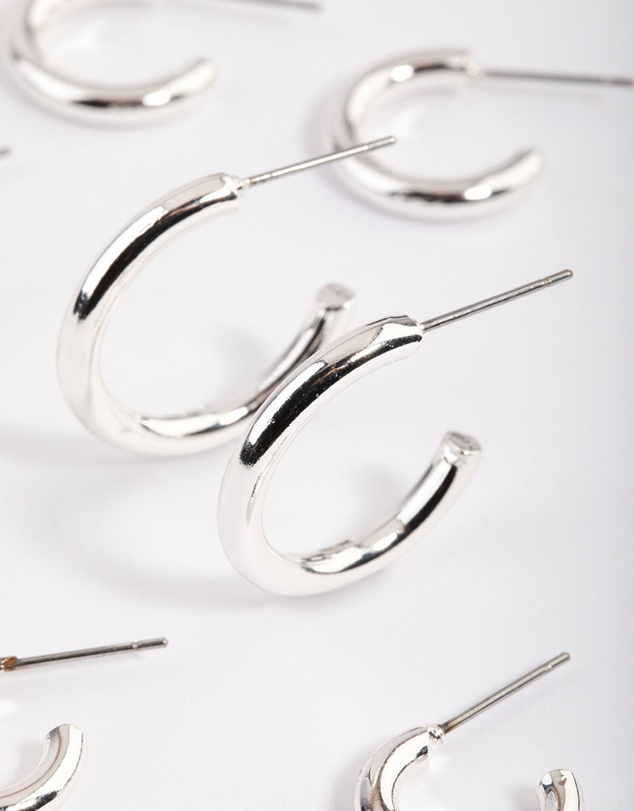 Lovisa - Silver Basic Round Hoop Earrings 4-Pack
