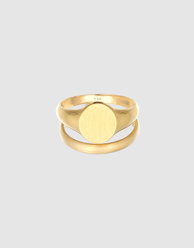 Kuzzoi - ICONIC EXCLUSIVE - Classic Band and Signet Ring Set in Gold-Plated 925 Sterling Silver