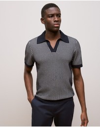 Trenery - Texture Knit Collared Short Sleeve Polo in Navy