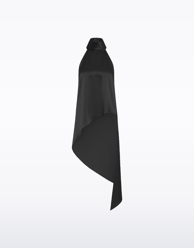 Carla Zampatti - Black Satin Acetate Draped Asymmetric Top