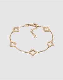 Elli Jewelry - Bracelet Clover Leaf with White Zirconia 925 Sterling Silver Gold-plated