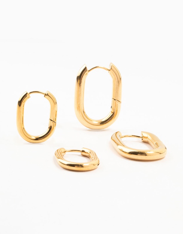 Lovisa - Waterproof Gold Plated Stainless Steel Square Oval Hoop Earrings 2-Pack