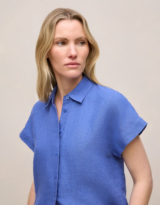 Trenery - Delave Linen Cap Sleeve Shirt in Vivid Blue