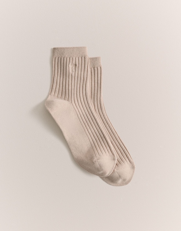 Trenery - Monogram Rib Crew Sock in Fawn