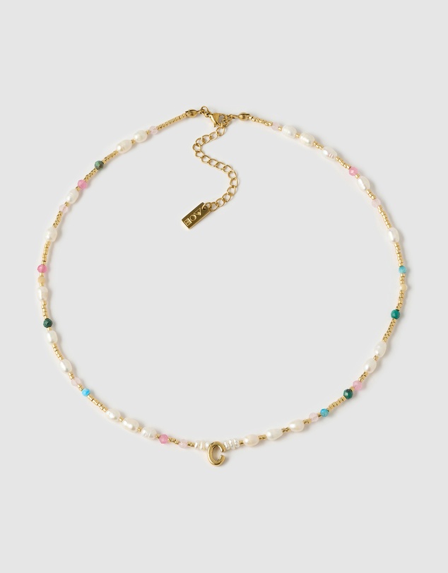 Arms Of Eve - Beaded Gemstone and Pearl Initial Necklace