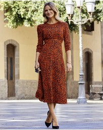 Sosandar - Animal Print Ruched Shoulder Midi Dress