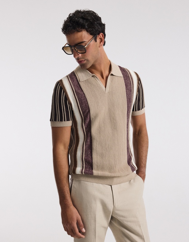 Calibre - Multi Stripe Knit Polo Natural