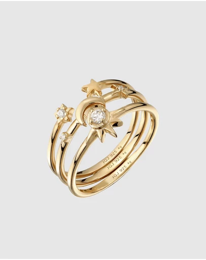 Elli Jewelry - Celestial Zirconia Stacking Ring Set in Gold-Plated 925 Silver