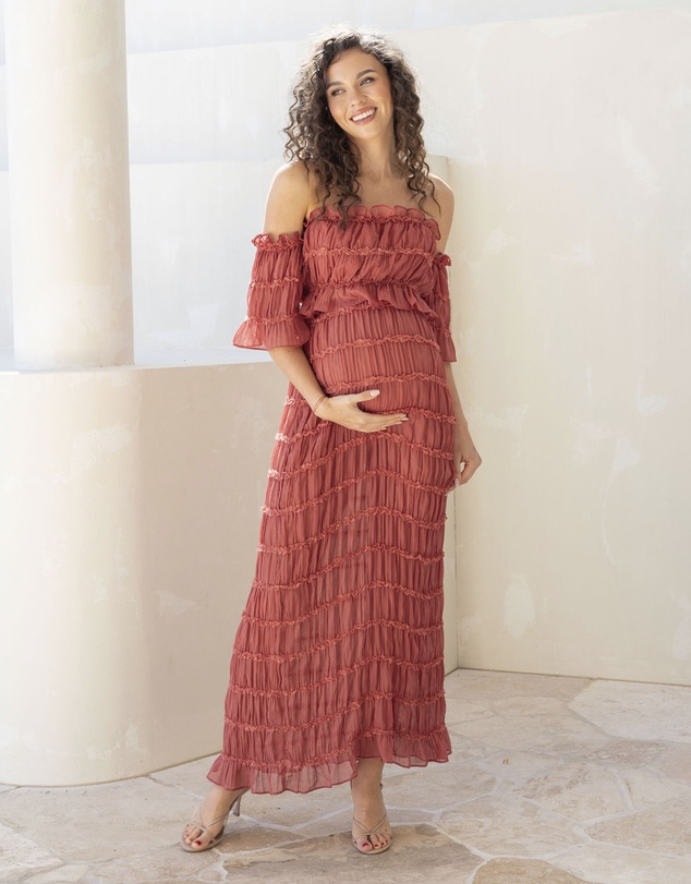 Angel Maternity - Marisol 2 piece Maternity Photoshoot Dress in Crimson Glow