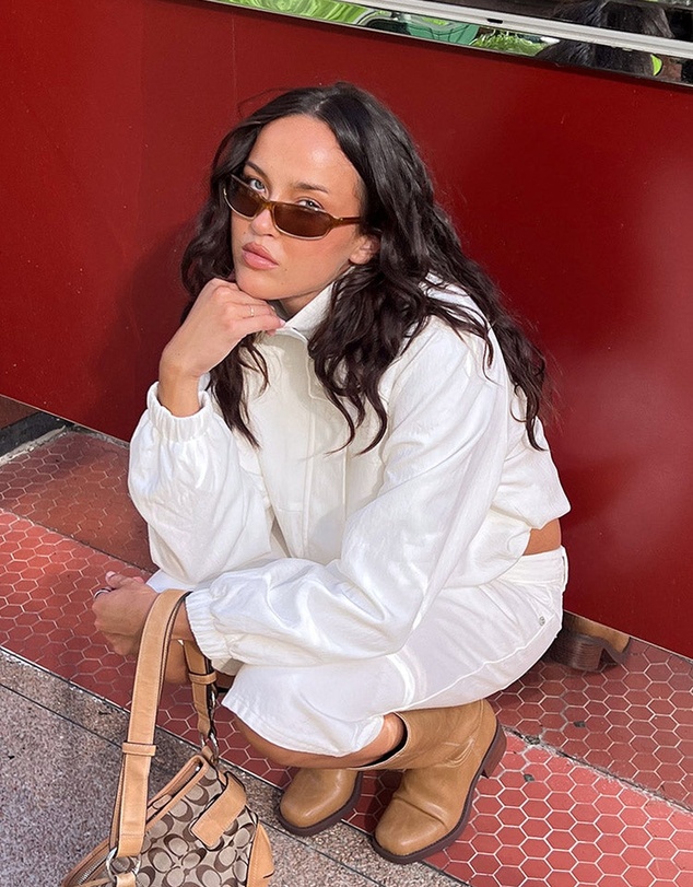 Beginning Boutique - Enya Cream Funnel Neck Sports Jacket