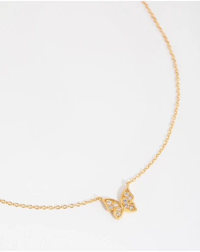 Lovisa - Gold Plated Sterling Silver Pave Butterfly Necklace