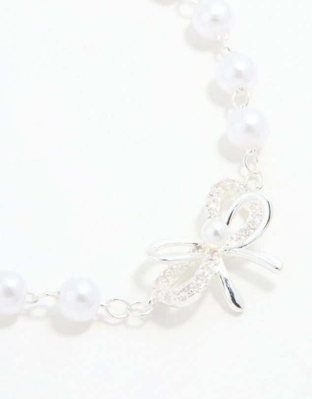 Lovisa - Silver Plated Pearl Double Bow Bracelet