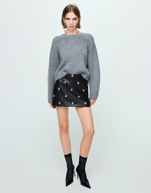 M.N.G - Studded Faux-Leather Skirt