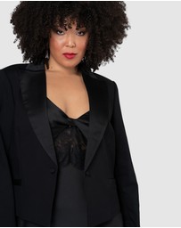 Pink Dusk by Curve Project - Her Satin Trim Crop Blazer