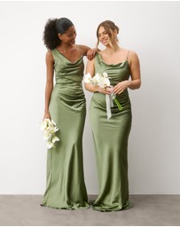 Six Stories - Cowl Front Asymmetrical Satin Bridesmaid Dress