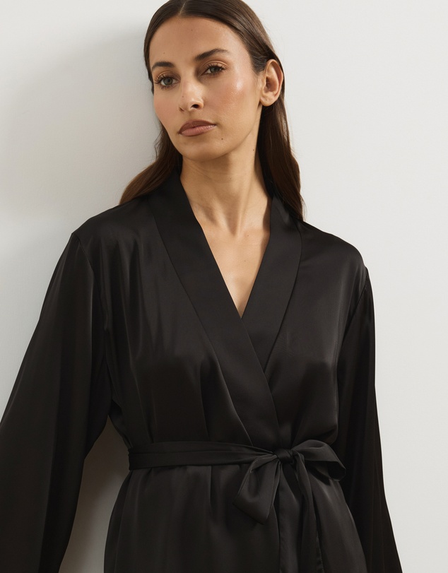 Atmos&Here - Pearl Lace Trim Satin Robe