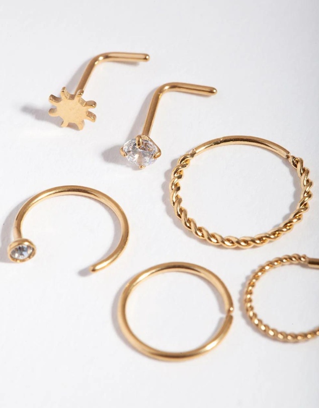 Lovisa - Surgical Steel Gold Sun Twist Diamante Nose Ring 6-Pack