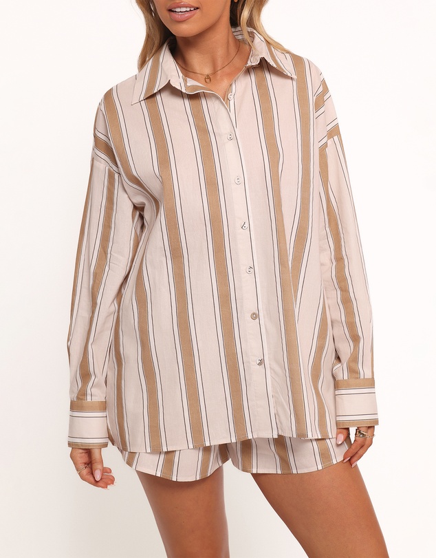 Petal & Pup - Dean Long Sleeve Short Set - Beige Stripe