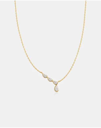 Ania Haie - Gold Half-Bezel Angled & Dangle Teardrop Necklace