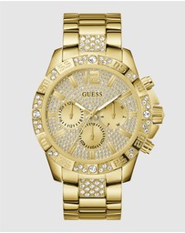 GUESS - Multi-function Men's 48mm Champagne Dial with Crystals and Gold-Tone Strap