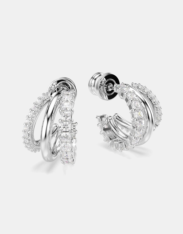 Swarovski - Hyperbola Hoop Earrings, Round Cut, Mini, White, Rhodium Plated