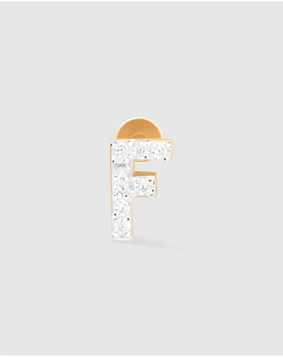 Wanderlust + Co - Alphabet Pave Gold Flat Back Earring - Letter F