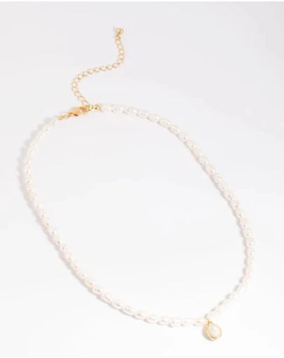 Lovisa - Gold Plated Freshwater Pearl Oval Drop Necklace