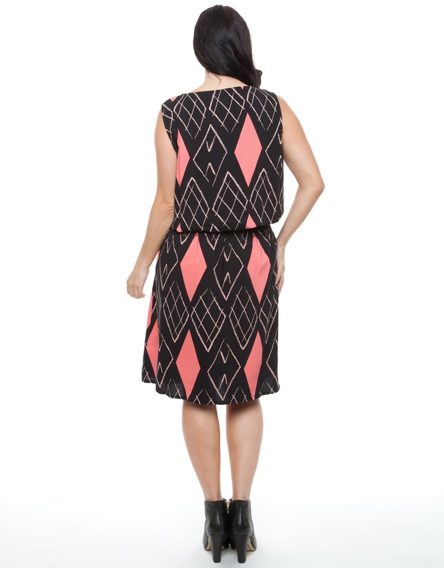 17 Sundays - Diamond Print Woven Dress With Shirred Waist
