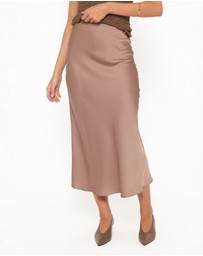 Petal & Pup - Nellie Satin Midi Skirt - Mocha Brown
