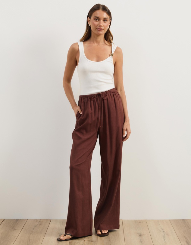 Atmos&Here - Tenley Wide Leg Drawstring Linen Blend Pants