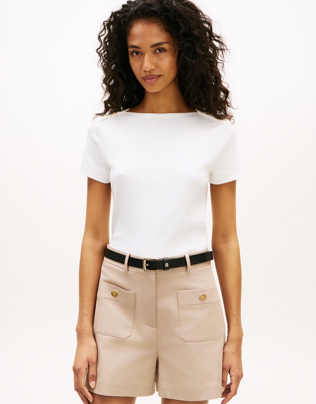 Tommy Hilfiger - Gold-Tone Button Slim Boat Neck T-Shirt