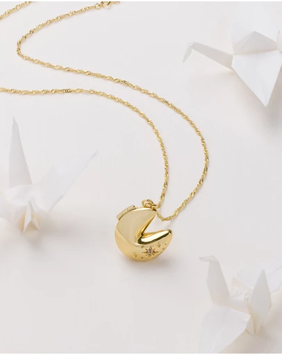 Wanderlust + Co - Fortune Cookie Gold Locket Necklace