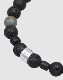 Kuzzoi - ICONIC EXCLUSIVE - Bracelet Men Beads Round with Lava Stone and Agate Beads in 925 sterling silver