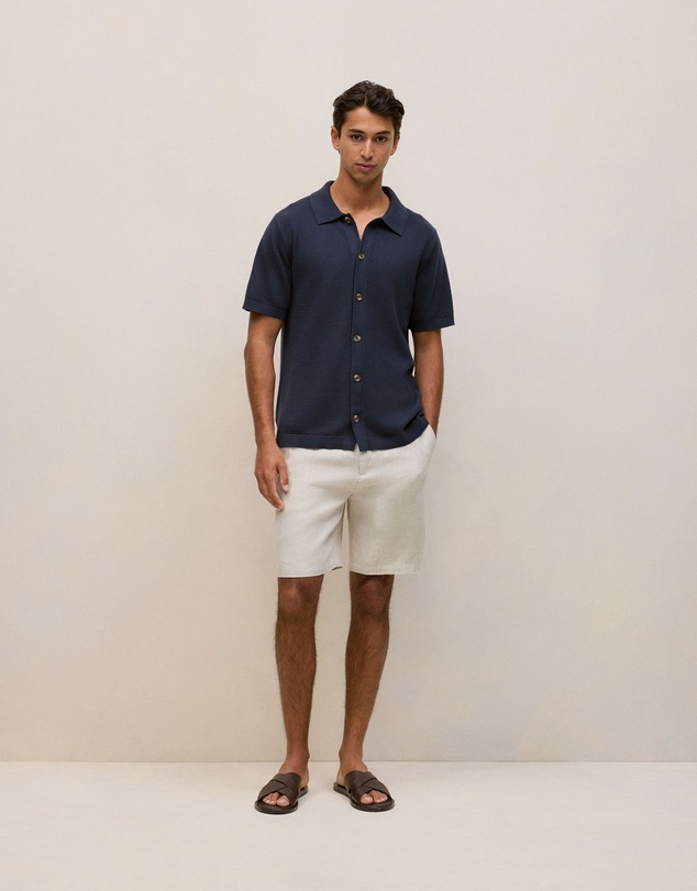 Trenery - Cotton Basketweave Knit Shirt in Navy