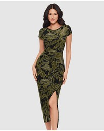 Miraclesuit Shapewear - Olive Branch Loki Cinched Wrap Waist Midi Shaping Dress