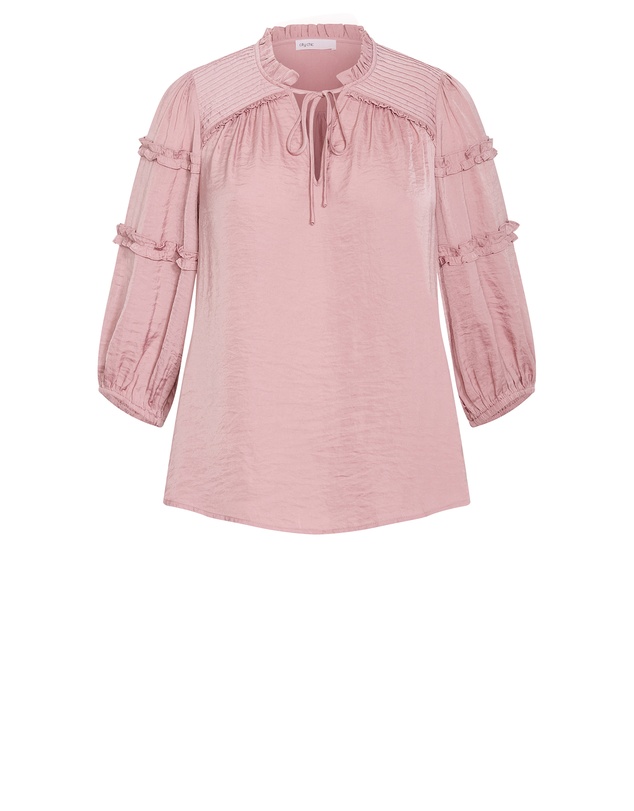City Chic - Plus size Drama Queen Elbow Sleeve Shirt - dusty pink