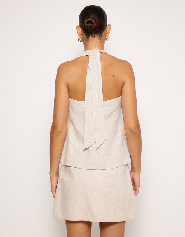 AERE - Indigo Linen Halter Top