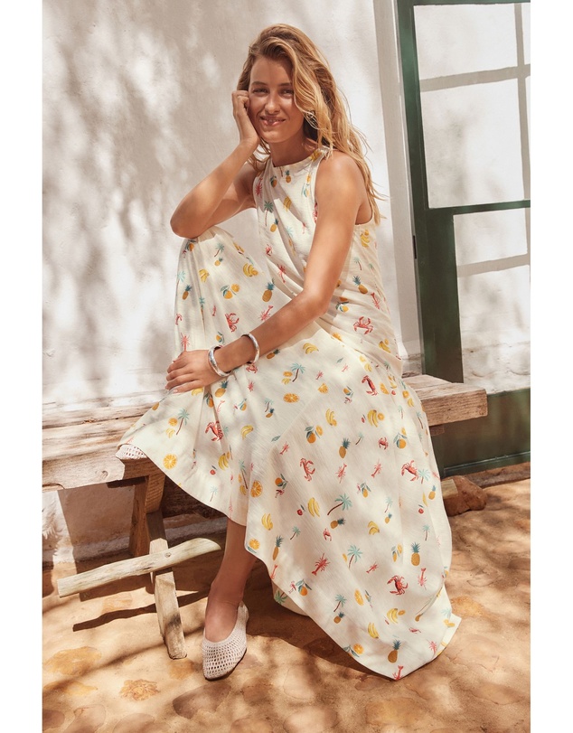NEXT - Sleeveless Drop Waist 100% Cotton Crew Neck Midi Dress