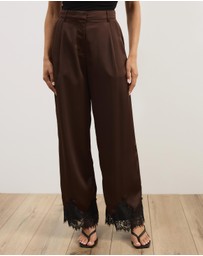 Atmos&Here - Leoni Asymmetric Lace Satin Pants