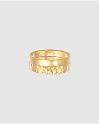 Kuzzoi - ICONIC EXCLUSIVE - Ring Men Set Basic Hammered in 925 Sterling Silver Gold Plated