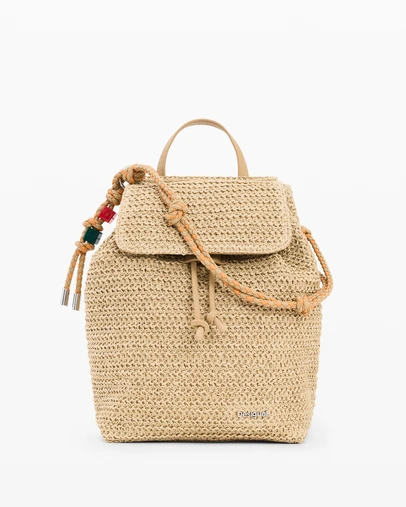 Desigual - Small raffia backpack with charms