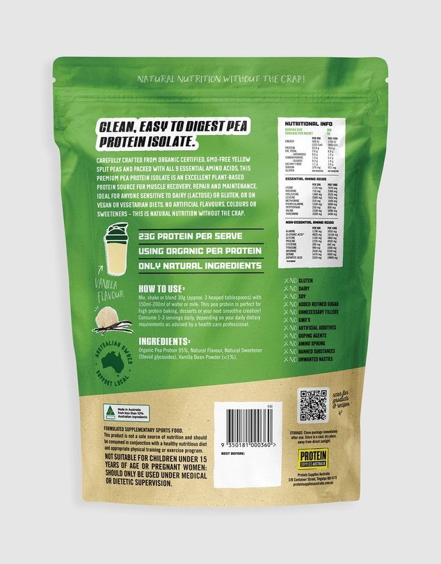 Protein Supplies Australia - Vanilla Bean PeaPro (Raw Pea Protein) - 500g