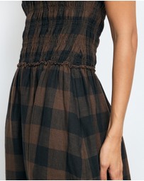 AERE - Inka Linen Gingham Shirred Maxi Dress