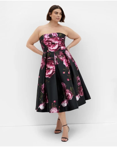 City Chic - Tiffany Bloom Strapless Midi Dress