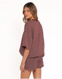 Petal & Pup - Hellen Stripe Short Set - Burgundy Cream Stripe