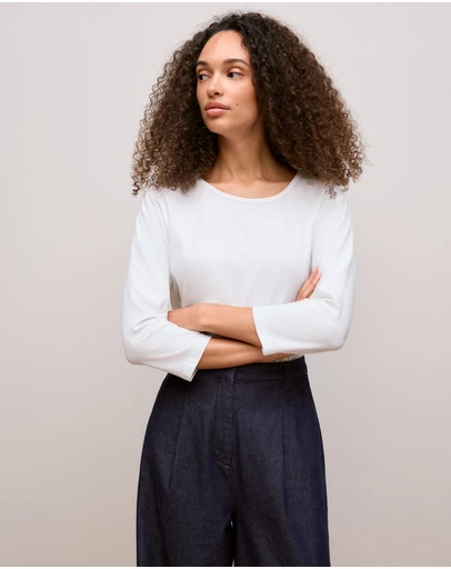 Trenery - Cotton 3/4 Sleeve T-shirt in Marshmallow