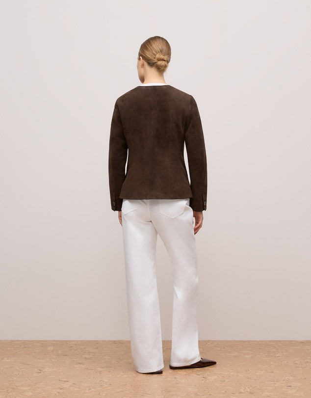 Trenery - Suede Collarless Jacket in Coffee Bean
