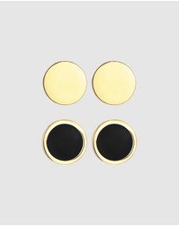 Kuzzoi - ICONIC EXCLUSIVE - Earrings Men Set Stud Circle Geo with Enamel in 925 Sterling Silver Gold Plated