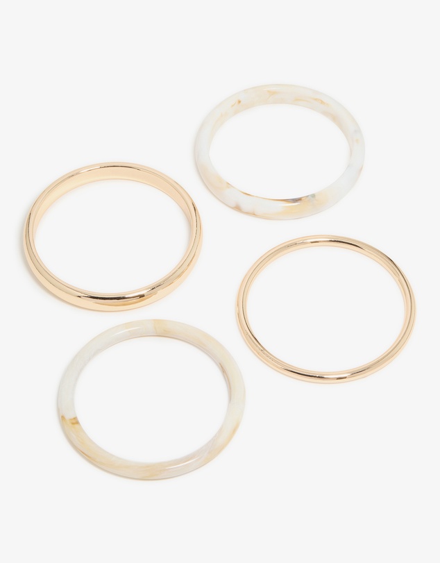 Lovisa - Gold & White Acrylic Marble Thin Bangles 4-Pack